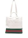 GUCCI NEUTRAL LOGO-EMBOSSED CANVAS TOTE BAG