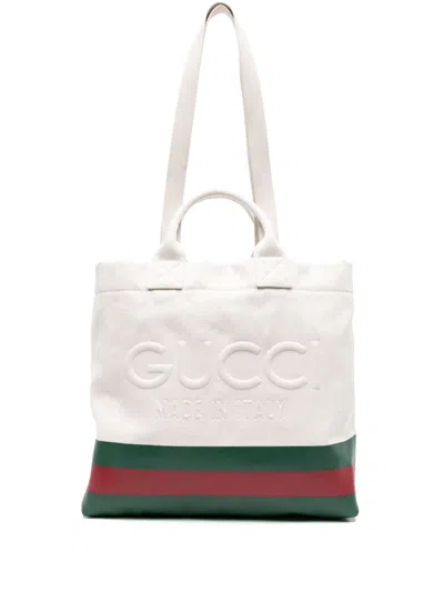 Gucci Neutral Logo-embossed Canvas Tote Bag In Neutrals