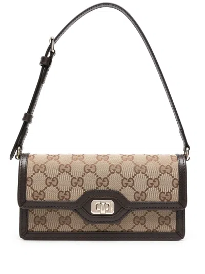 Gucci Neutral Luce Mini Gg Canvas Shoulder Bag In Brown