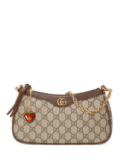 Gucci Neutral Small Ophidia Shoulder Bag In Neutrals