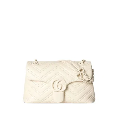 Gucci Ivory Nappa Leather Small Gg Marmont Shoulder Bag In Neutral