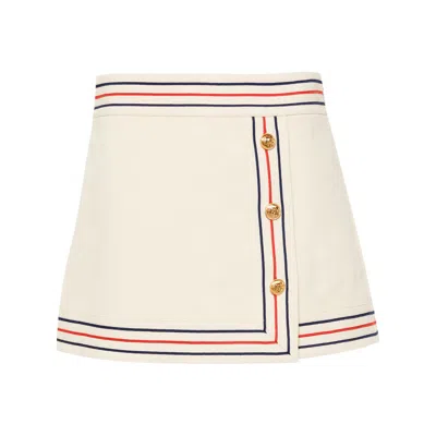 Gucci Gold-tone Buttoned High-waisted Wrap Skirt In White
