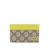 Gucci Men Beige Card Holder With Leather Finishes And All-over Gg Motif In Gg Canvas Man In Gray