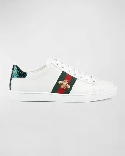 Gucci Ace Embroidered Leather Sneaker In White