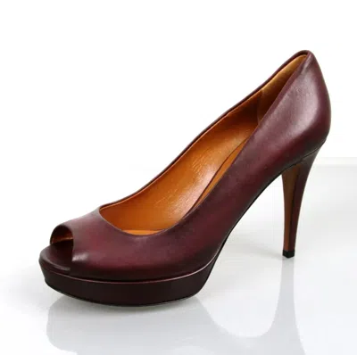 GUCCI NEW AUTHENTIC GUCCI BETTY OPEN-TOE PLATFORM PUMP SHOES PLUM 8