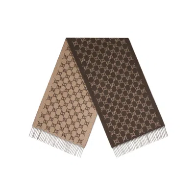 Gucci New Canvy Wool Scarf In Brown