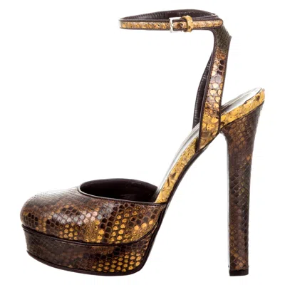 Pre-owned Gucci New  90th Anniversary Ad Runway Python Skakeskin Pump Heels Sz 36.5 $2425 In Black