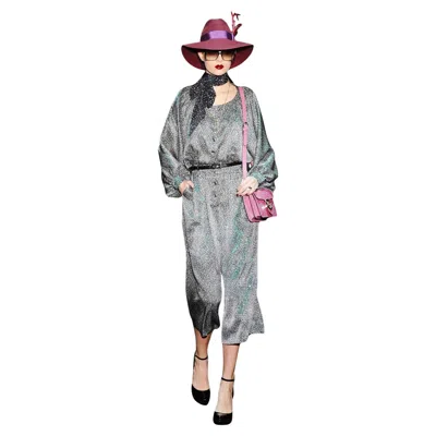 Pre-owned Gucci New  90th Anniversary Runway Silk Jumpsuit 2011 Sz 42 With A 1970's Vibe In Gray