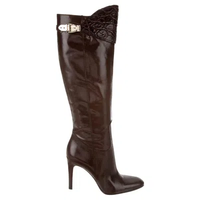 Pre-owned Gucci New  Alligator And Leather Boots Rare Fall Winter 2005 Sz 8.5 In Black