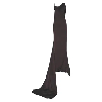 Pre-owned Gucci New  By Tom Ford 2002 Silk Leather Evening Gown With Panel Train 40 In Black
