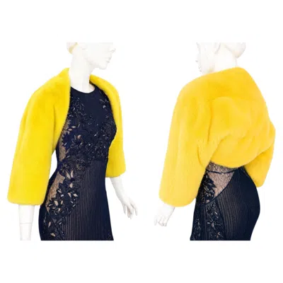 Pre-owned Gucci New  Canary Yellow Mink Fur Cape Jacket Italian Size 42