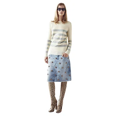 Pre-owned Gucci New  Cashmere Cruise Resort 2015 Ad Sequin Sweater Sz L In Sand