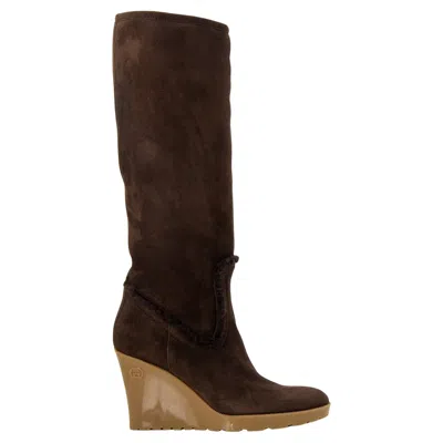 Pre-owned Gucci New  Chocolate Brown Shearling Wedge Boots Sz 8.5