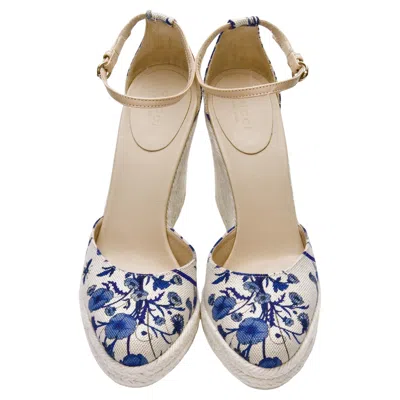 Pre-owned Gucci New  Cruise 2007 Runway Flora Wedge Espadrille Heels Sz 7.5 In Sand