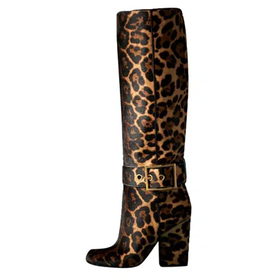 Pre-owned Gucci New  Fur Leather Jaguar Print Buckle Knee Tall Boots It. 36 - Us 6 In Black