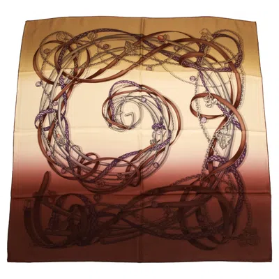 Pre-owned Gucci New  Golden Brown Silk Scarf