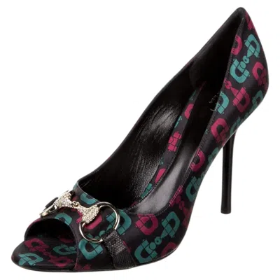 Pre-owned Gucci New  Horsebit Lizard Swarovski Crystal Pumps Heels Sz 9 In Black