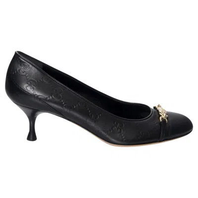 Pre-owned Gucci New  Kitten Gg Leather Ssima Pumps Heels Sz 36 In Black
