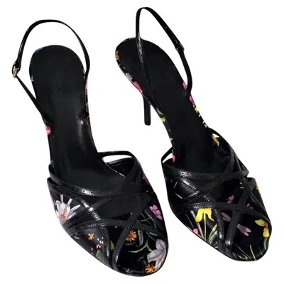 Pre-owned Gucci New  Leather And Satin Flora Heels Sz 9.5 In Black