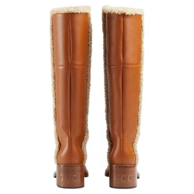 Pre-owned Gucci New  Leather And Shearling Aspen Boots Sz 37 In Brown