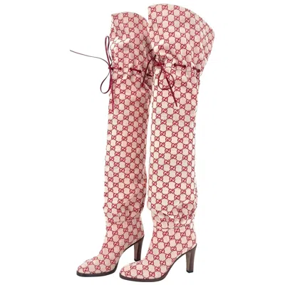 Pre-owned Gucci New  Lisa Gg Monogram Slouch Thigh High Boots 39 In Sand