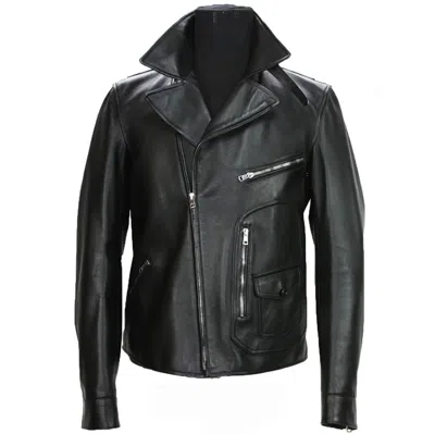 Pre-owned Gucci New  Men's Black Leather Moto Biker Jacket It. 52 - Us 42