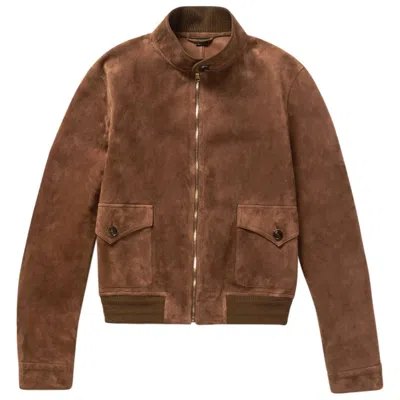 Pre-owned Gucci New  Men's Goat Suede Brown Bomber Jacket 48 - Us 38