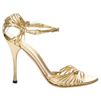 Pre-owned Gucci New  Metallic Gold Leather Runway Heel Size 40