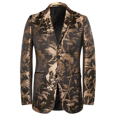 Pre-owned Gucci New  Monaco Tropical Jacquard Tuxedo Jacket Italian 48 R In Black