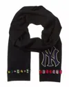 Gucci New  Ny Yankee Black Wool Scarf With Multi-color Gems In Black