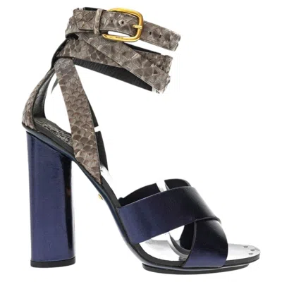 Pre-owned Gucci New  Python Spring 2015 Runway Navy Blue Pumps Heels Sz 39
