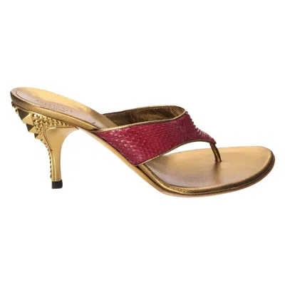 Pre-owned Gucci New  Runway Spring 2005python Snakeskin Gold Heel Mules Sz 6 In Brown