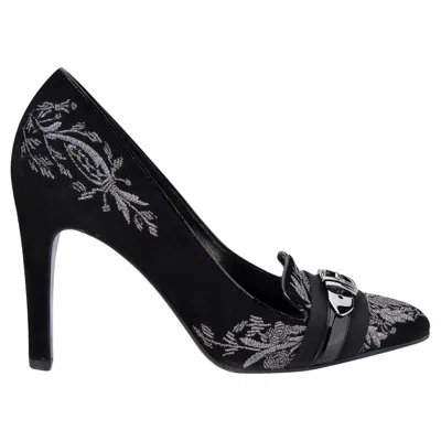 Pre-owned Gucci New  Runway Suede Brocade Buckle Heels Sz 36.5 In Black