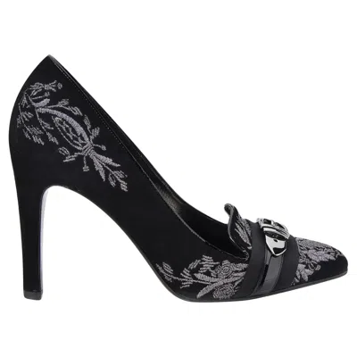 Pre-owned Gucci New  Runway Suede Brocade Buckle Heels Sz 37 In Black
