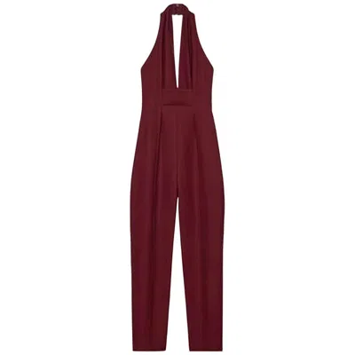Pre-owned Gucci New  Sexy Halterneck Silk Cady Burgundy Jumpsuit In Red