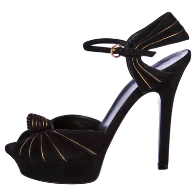 Pre-owned Gucci New  Suede Black And Gold Ad Runway Platform Heels Pumps Fall 2007 Sz 9.5