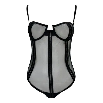 Pre-owned Gucci New  Vintage Black Lingerie Bodysuit Net Sheer Size L