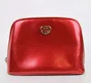 Gucci New  Women's Red Shiny Leather Cosmetic Case W/interlocking G In Red