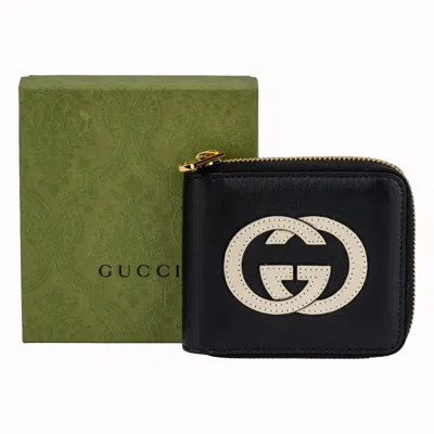 Pre-owned Gucci New In Box  Logo Zip Around Wallet In Black
