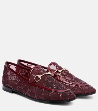 Gucci New Jordaan Leather-trimmed Mesh Loafers In Brown