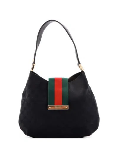 Pre-owned Gucci New Ladies Web Gg Canvas Medium Hobo Bag In Black