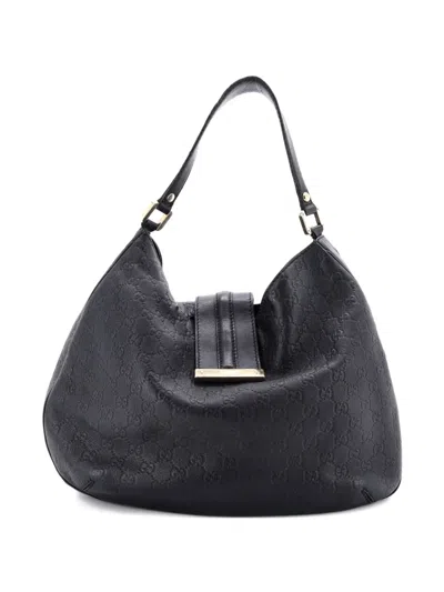 Pre-owned Gucci New Ladies Web Ssima Leather Medium Hobo Bag In Black