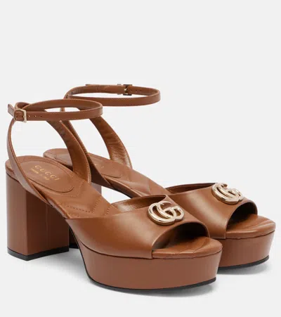 Gucci New Marmont Gg Leather Sandals In Brown