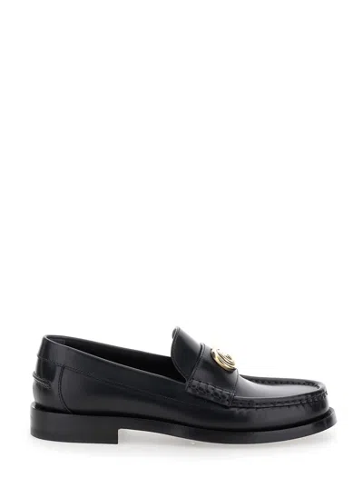 GUCCI GUCCI WOMEN BLACK LOAFERS WITH DOUBLE G LOGO PLAQUE IN LEATHER WOMAN