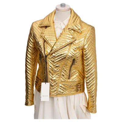 Pre-owned Gucci New Marmont Gold Biker Jacket In Brown