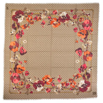 Pre-owned Gucci New Monogram Red Flower Shawl