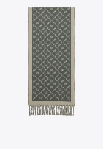 Gucci New Moon Gg Jacquard Wool Scarf In Gray