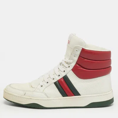 Pre-owned Gucci New Praga Karibu Size 38 White Leather High Top Sneakers