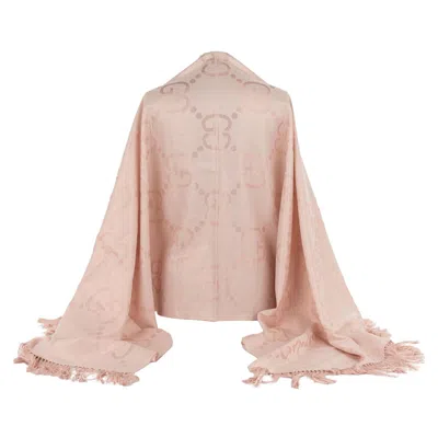 Pre-owned Gucci New Rosé Logo Fringe Shawl In Sand