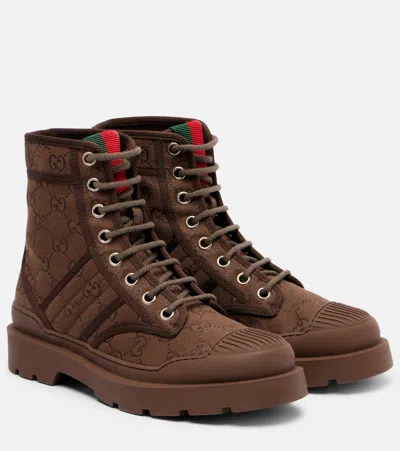 Gucci New Sherlin Gg Canvas Ankle Boots In Animal Print